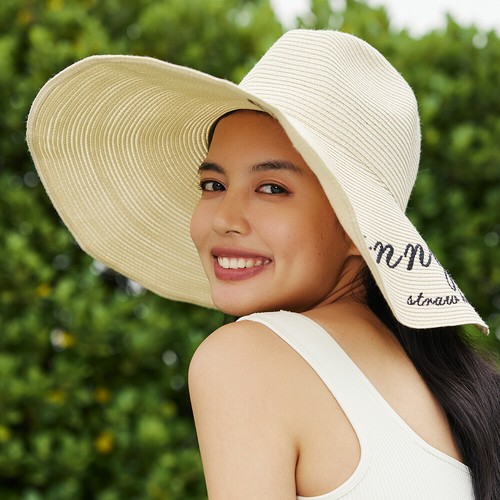 Damen weicher Strohhut breite Krempe Sommer Sonne Rollkappe Fedora Anti-UV beige - Bild 9 von 15