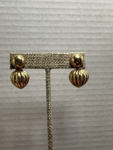 Vintage Estate Dangle Puffed Earrings Estate Gypsy Style Hoops Her Gold Plated - 第 1/7 張圖片