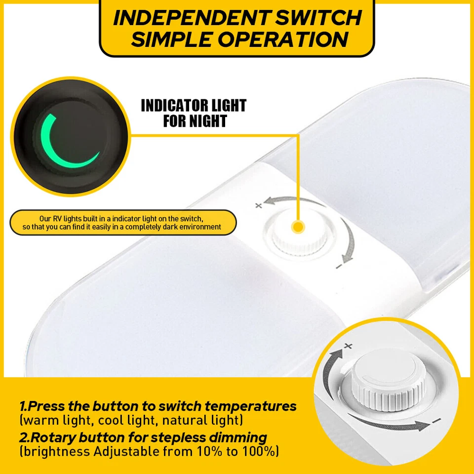 Luz de techo interior LED 12V para cámper remolque de barco doble cúpula Foto 3 de 4