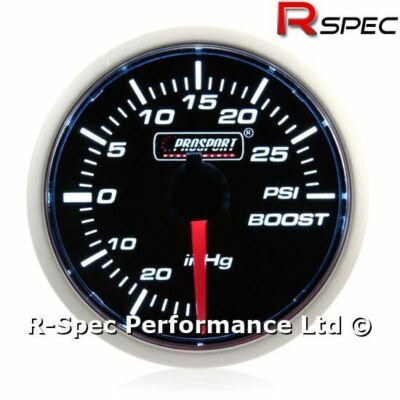 Prosport 52mm Turbo Boost Gauge Smoked Super White PSI Schrittmotor Version