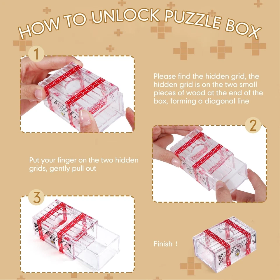 Caja rompecabezas de madera de 4 piezas tarjeta de regalo caja rompecabezas de madera estuche de dinero mágico soporte... Foto 4 de 4