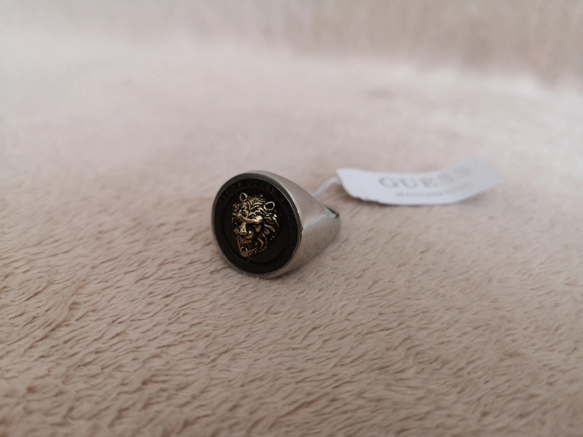 GUESS Lion Head Ring Fashion Jewelry Men Gold Silver Authentic Logo Size 10.5 US