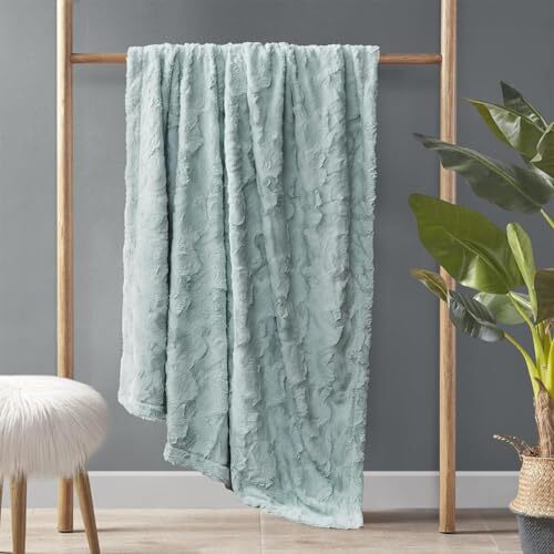 Zuri Soft Plush Luxury Oversized Faux Fur Throw Animal Stripes 60x70" Aqua - Picture 2 of 7