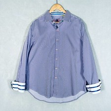 Robert Graham Shirt Mens XL Purple Cotton Stripe Button Up Flip Cuff