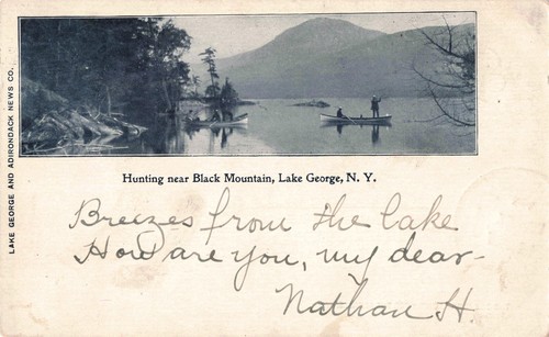 Tarjeta postal privada Hunting Near Black Mountain Lake George NY Nueva York D188