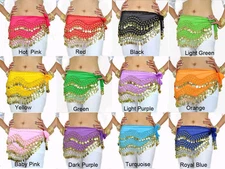 Women's Belly Dance Hip Skirt Scarf Wrap Belt Hipscarf with Gold/Silver Coins