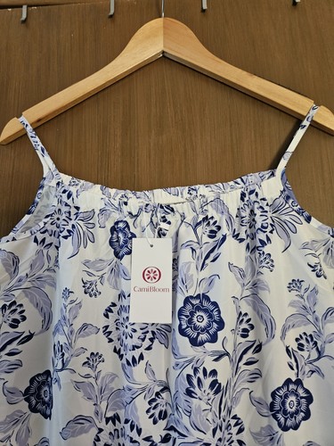 Women's Size Small Blue White Lightweight Floral CamiBloom Spaghetti Strap Dress - Picture 2 of 12