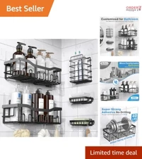 Adhesive Shower Caddy Stainless Steel 5 Pack Bathroom Organizers No Drilling