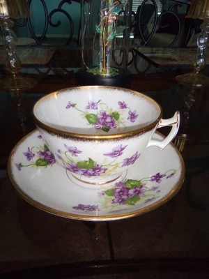 Vintage Phoenix Teacup and Saucer purple art deco floral England Bone China