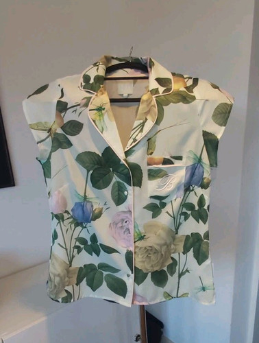 TED BAKER 8 Matt Satin Short Sleeve Pj Top Mint Floral - Picture 1 of 12