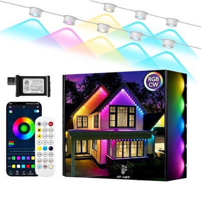 100FT Smart Permanent Outdoor Eaves Lights 72 LEDs RGB IC APP/Remote Control 24V