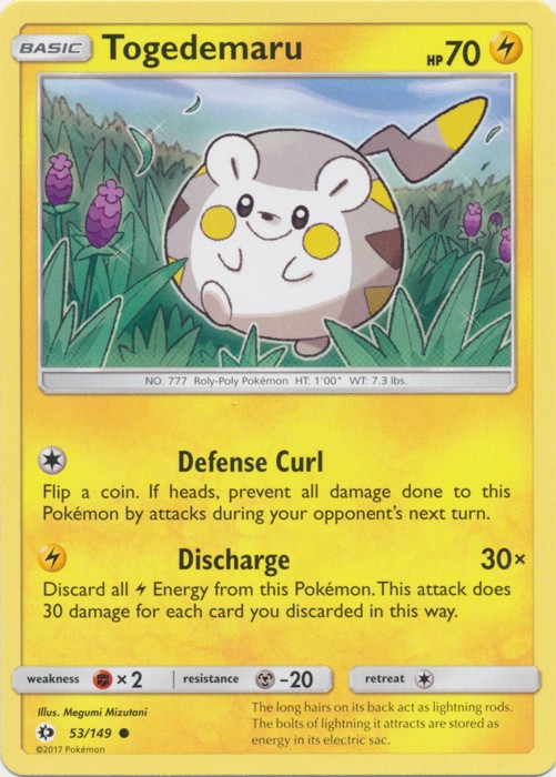Togedemaru - 53/149 - Common (Hp) Sun and Moon Base Set - Lightning Pokémon