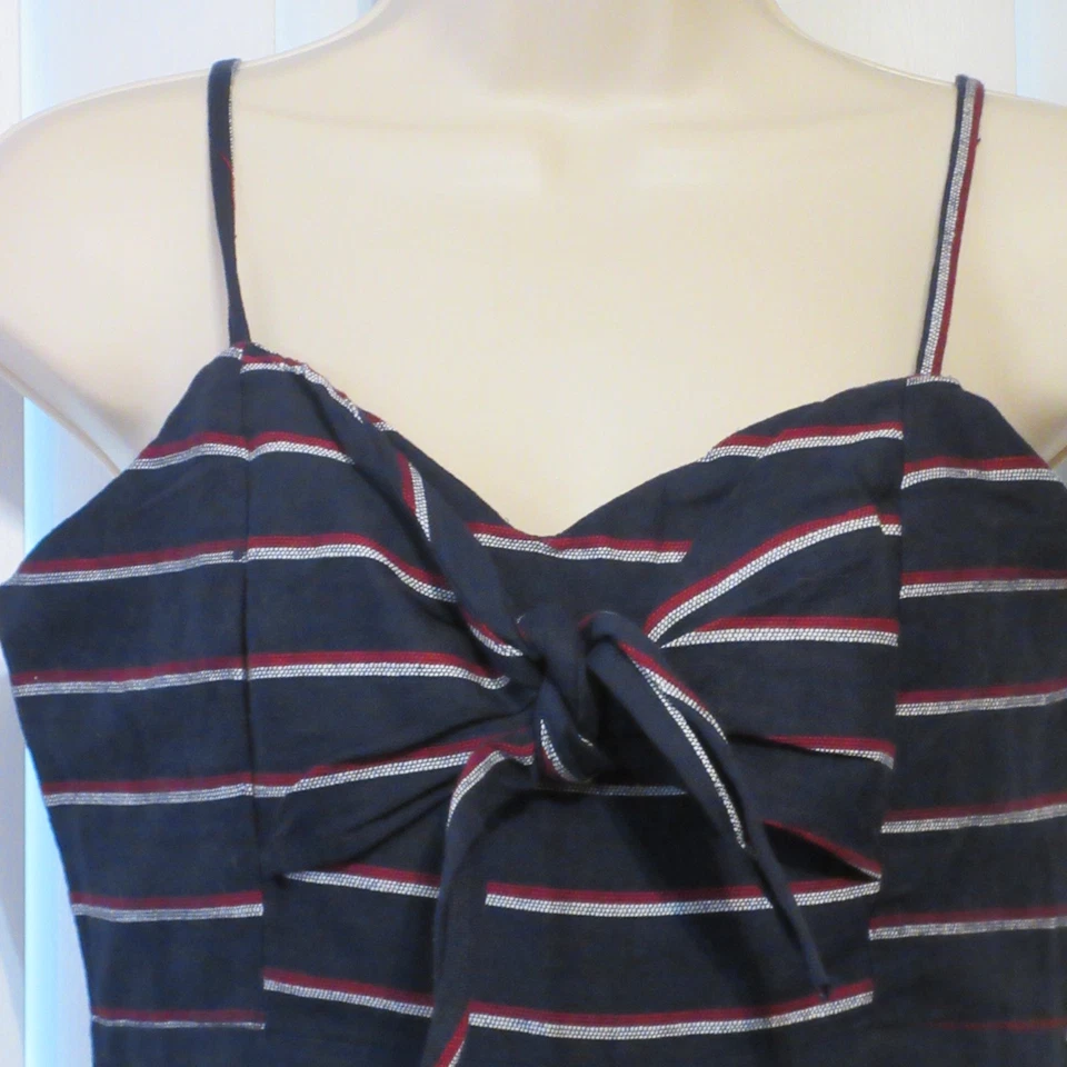 Derek Heart Women's Striped V Neck Tie Bow Front Cotton Jumpsuit Blue M B40 - Image 2 of 4