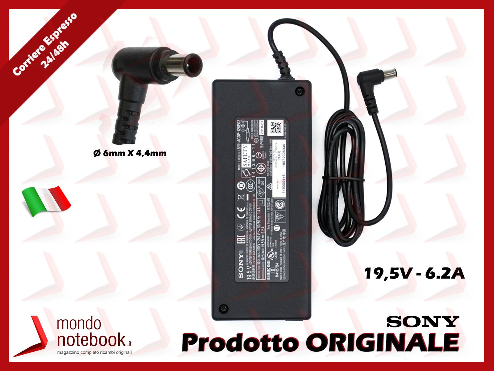 Original SONY Laptop Power Supply 120W 19.5V 6.2A 6x4.4mm 149300414 ACDP-120E03