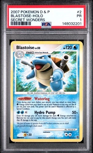 2007 POKEMON DIAMOND & PEARL SECRET WONDERS #2 BLASTOISE-HOLO PSA 1