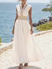 NEW w Tags Ivory Linen Maxi Dress with Lace Waist – XL Wedding, Reception Beach
