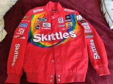 Kyle Busch JH Design Skittles Full Snap Red Cotton NASCAR Racing Jacket Sm