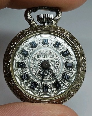 Tiny 1960s Heritage Pocket Watch Silver Tone Roman Numerals Parts/ Repair