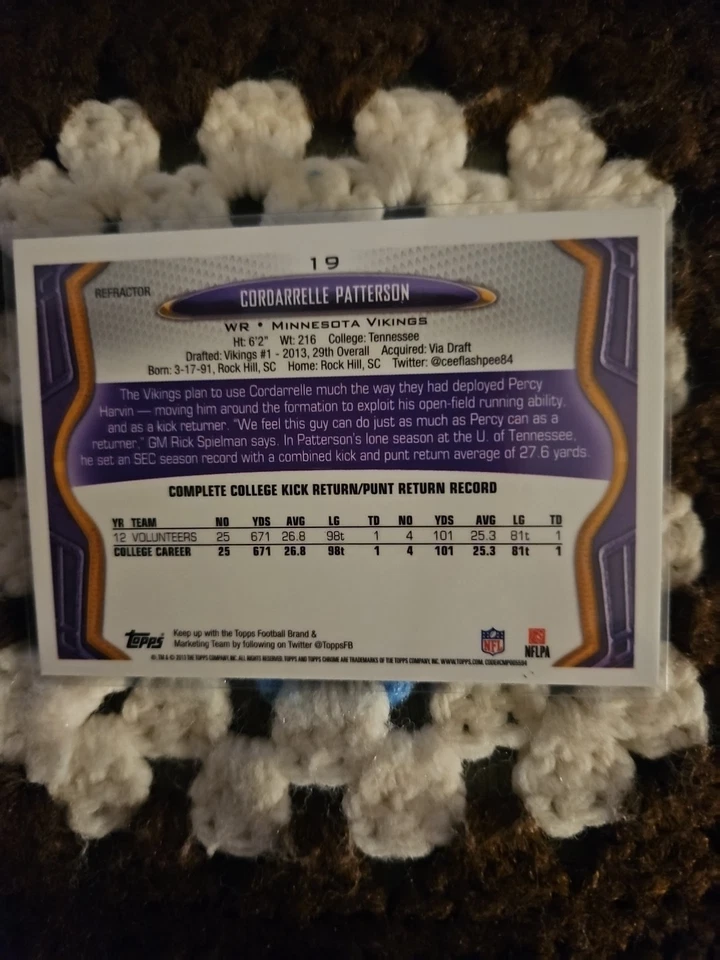 2013 Topps Chrome - Cordarrelle Patterson #19 Retail X-Fractor (RC) - Image 2 of 2