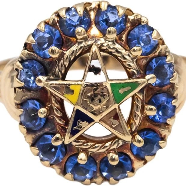 Vintage Antique 10k Yellow Gold Synthetic Blue Stone Eastern Star Ring Size 5.5