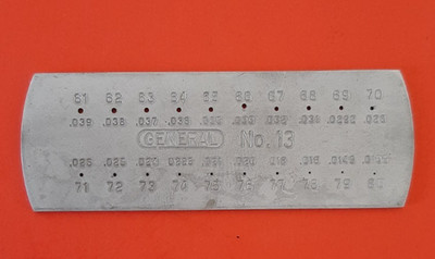 General Tools No. 13 Drill Wire Gauge 61-80 .039 - .0135