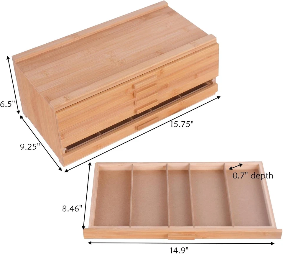 Caja de almacenamiento de suministros de artista de bambú con 6 cajones con compartimentos separados para organizar Foto 3 de 4