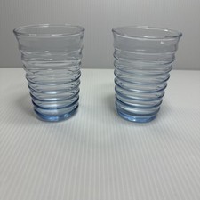 Set Of 2 Vtg Libby Glass Co. “Sirrus Blue“  Juice Glasses MCM Ribbed
