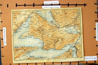 Original Old Antique Print Map C1900 Switzerland Gersan Brunnen Weggis Greppen