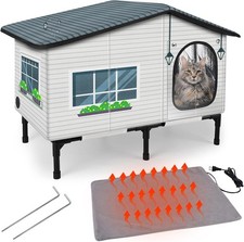 Weatherproof Heated Cat House Outside Cats Outdoor Cat House W/ Cats Heated Pad