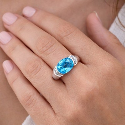 Vintage Ring Diamant Blautopas 14K Weißgold Nachlass feiner Schmuck Größe 6,5