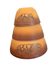 Vintage Pyrex Besting Mixing Bowl Set Old Orchard Lot 401 402 403 3 Pieces