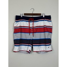 Tommy Hilfiger Swim Trunks Mens XL Red White Blue Striped Patriotic Mesh Lined
