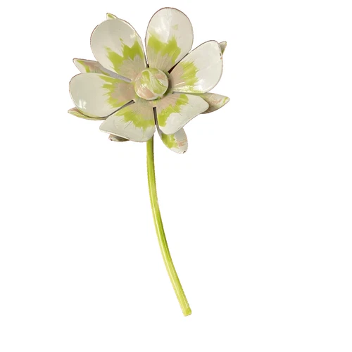 Vintage Enamel Flower Brooch White Green Pink Daisy Stem Pin Costume Jewelry