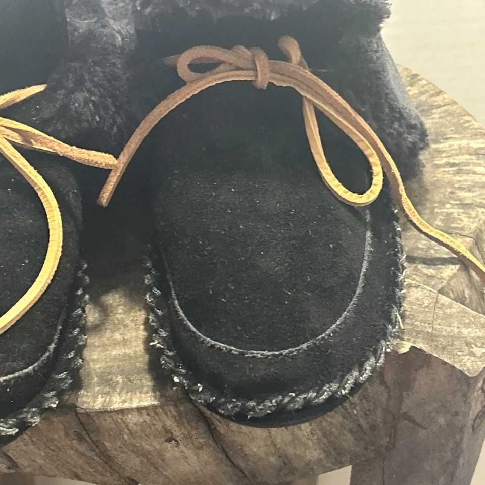 Zapatillas mocasín Lucky Brand gamuza superior piel sintética talla grande corbata de cuero negro Foto 4 de 4