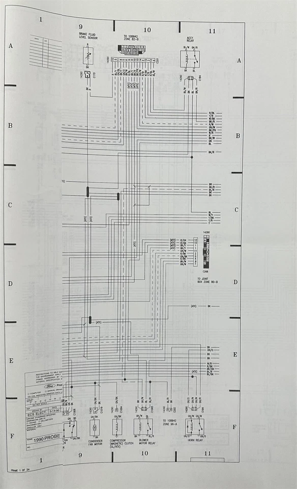 1990 Ford Probe Fábrica Foldout Diagrama 90 Eléctrico Esquemáticos Originales - Imagen 2 de 3