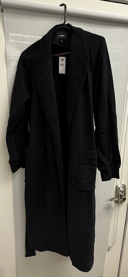 Express Sudadera con Cinturón Gabardina Grande NUEVO Negro Bolsillos con Cinturón Bata de Baño Foto 2 de 4