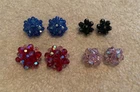 Lot of 4 Vintage Beaded Cluster Clip-On Earrings Sparkle Costume Estate Jewelry