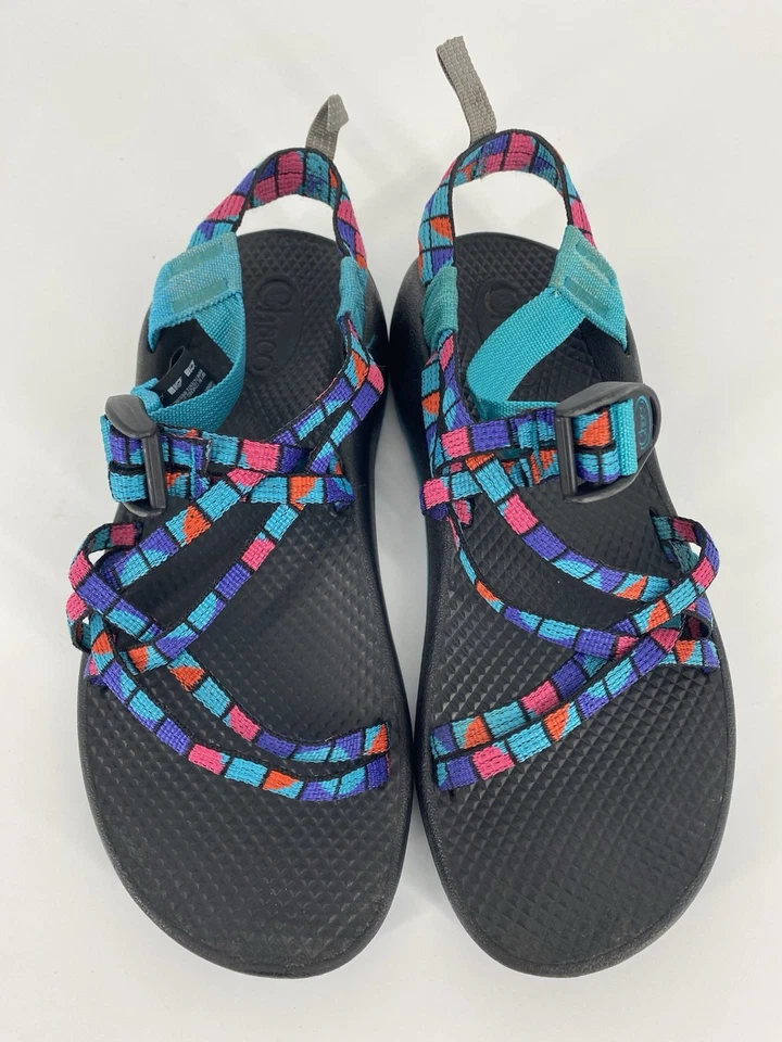 Sandálias Chaco Kids ZX1 Ecotread azul-petróleo multicoloridas desempenho tamanho 6 J180264 - Imagem 3 de 4