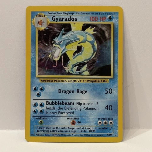 Pokemon Gyarados 6/102 Base Set Holo Rare 1999 WOTC Vintage Card Swirl