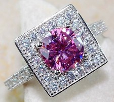 2CT Treated Pink Sapphire  White Topaz 925 Sterling Silver Ring Sz 8 IB1-3