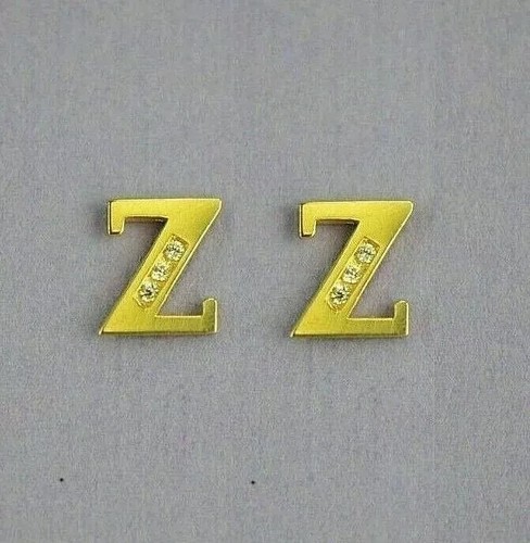 Solid 14k Yellow Gold Initial Letters Stud Earrings w/ Sparkling White CZ Stones - Picture 26 of 27