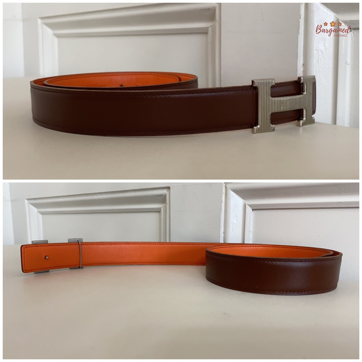 【Havane & Mauve Pale × G金具】HERMES Ancre ベルト Authentic HERMES Havane Orange Leather Reversible 38mm