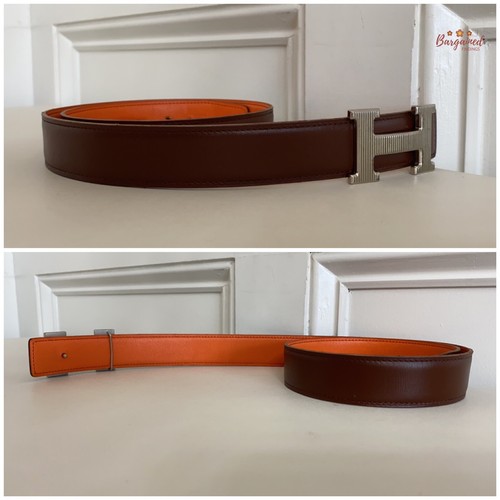 Auténtico Cinturón Reversible Cuero Naranja HERMES Habana 38mm Constance H 76 - Imagen 11 de 12