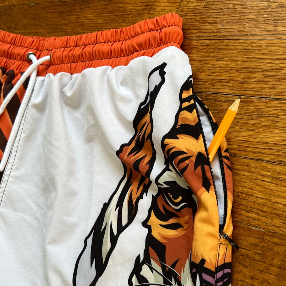 Slunks Volleyball Swim Shorts Trunk Men Medium Cool Cat Tiger Stripe Gym Workout eBay