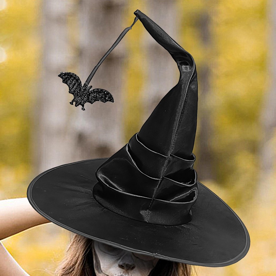 Halloween Black Witch Hat Wicked Witch Costume Satin Cloth Hat Wih