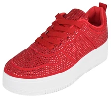 Top MODA Women Platform Sneakers Crystals Rhinestone Bling Lace Up BOSTON-1 Red