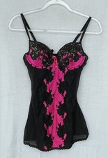 Victoria's Secret Black Pink Lace Sheer Back Underwired Chemise Neglig e 36B