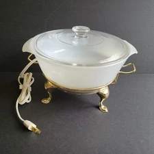 Vintage MCM Warm-O-Tray Electric Food Server Set #101 in Box w/Fire King Dish