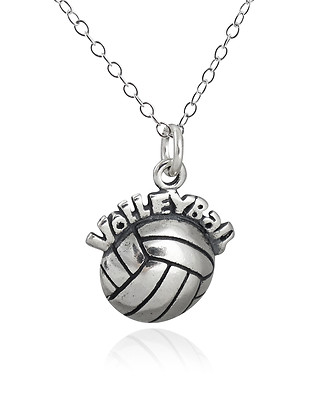 Volleyball Anhänger Halskette - 925 Sterling Silber - Sport Team Ball Spike 