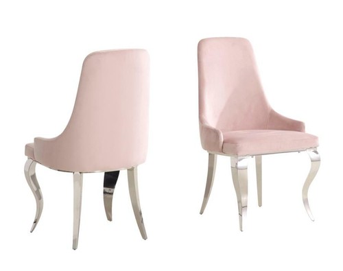 7 PC CONTEMPORARY GLASS CHROME DINING TABLE PINK VELVET CHAIR FURNITURE SET SALE - Picture 7 of 13